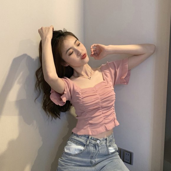 Black knit high waist short top for women's new su - Picture 1 of 4